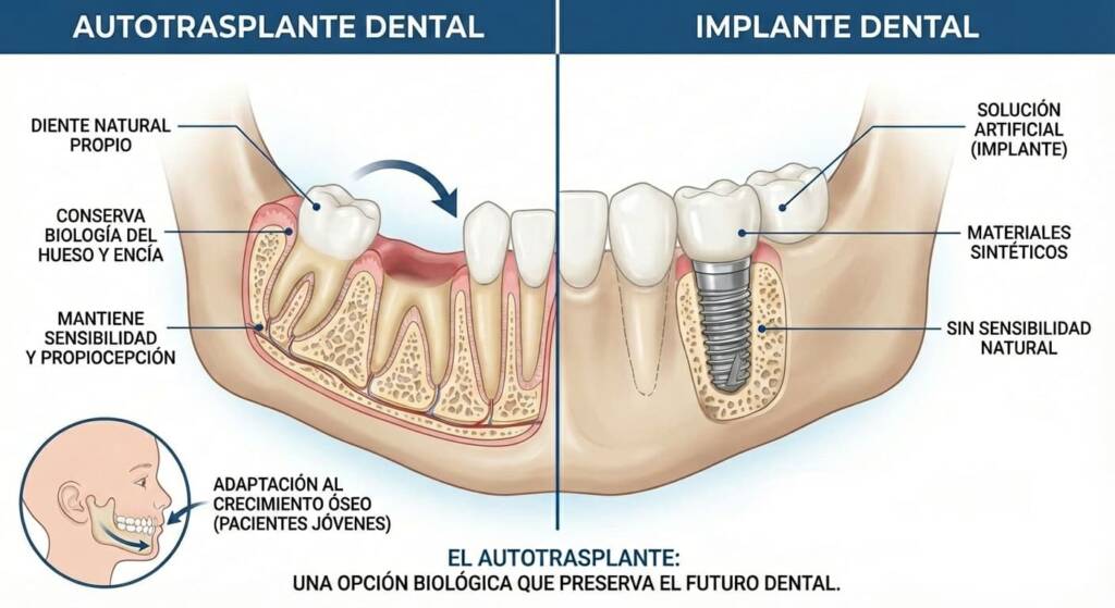 autotrasplante dental vs Implantes
